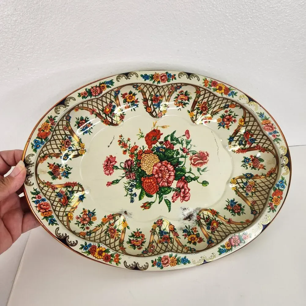 VTG Daher Decorated Ware Oval Scalloped Bowl Floral Design Made in England